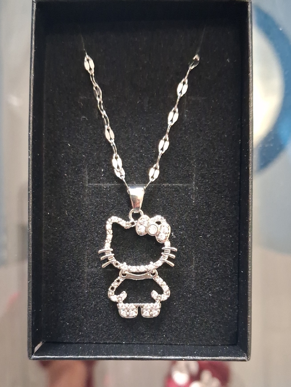 Hello KittyCrystal Cat Outline Pendant Necklace - Silver Tone